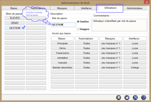Aper&ccedil;u de l'onglet Utilisateurs